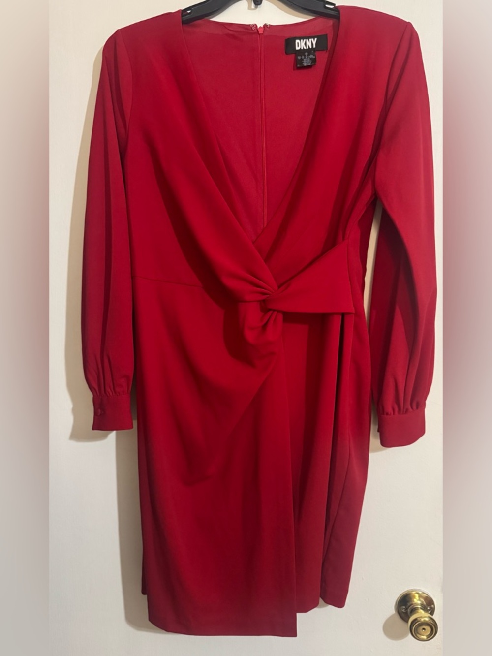DKNY Red Long-Sleeve Twist-Front Dress